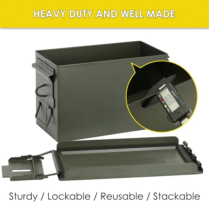 Aolamegs 50 Cal Ammo Can – Locking Hardware Kit and Stainless Steel Padlock，Ammo Box Military & Army M2A1