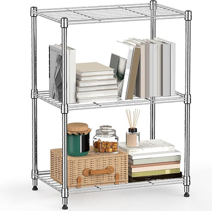 M MZG 450 lbs Wire Storage Shelving 3-Tier Utility Shelving Unit Steel Organizer Wire Rack for Home,Kitchen,Office,Chrome(11.8" D x 17.7" W x 26.4" H)