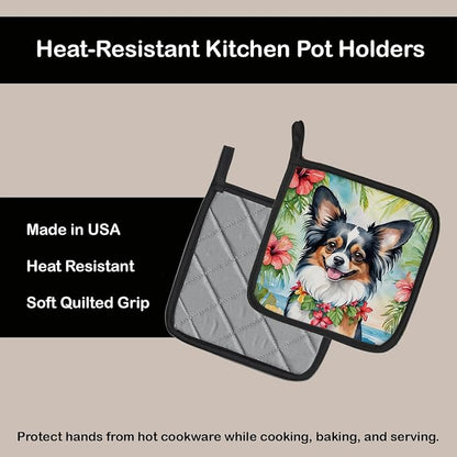 Caroline's Treasures Papillon Luau Pair of Pot Holders Kitchen Heat Resistant Pot Holders Sets Oven Hot Pads for Cooking Baking BBQ, 7 1/2 x 7 1/2