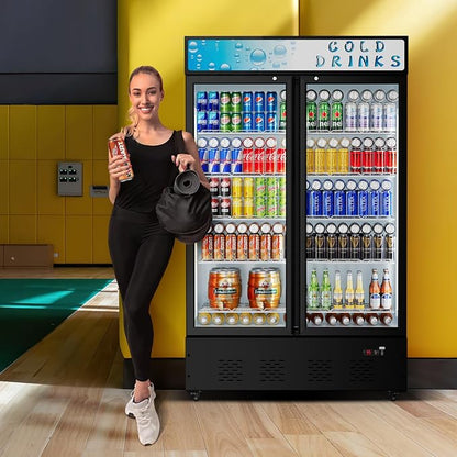 40 Cu.ft. Commercial Beverage Refrigerators, 47.83''Glass Door Refrigerator Upright Display Cooler with Soft LED Light and Adjustable Shelves for Stores