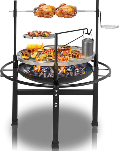 Outdoor Round Barbecue Grill,Large Metal Charcoal Portable Barbecue Grill,Camping Smoker BBQ Grill,Commercial Portable Charcoal Grills,with Legs,for Picnic, Garden, Patio, Backyard (Black)