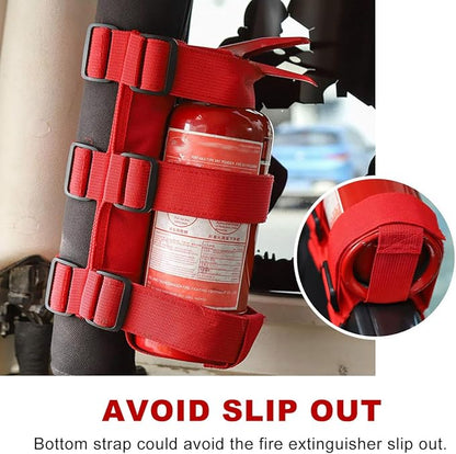 Ohleats Roll Bar Fire Extinguisher Holder, Adjustable Fire Extinguisher Mount Strap with American Flag Pattern, Car Accessories Fixed Belt for Wrangler JK JKU TJ CJ Gladiator (Red)
