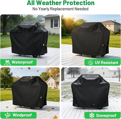 Grill Cover 50 Inch, Heavy Duty Waterproof BBQ Grill Cover for Outdoor Grill with Windproof Straps & Handles, Barbecue Gas Grill Cover for Weber, Char-Broil, Nexgrill, Black