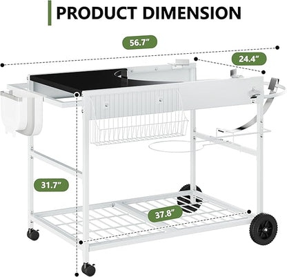 Shintenchi Grill Table for Weber 22" & 18" Original Kettle, Outdor Grill Cart with Wheels, Movable Outdoor Prep Table Cooking Station for JumboJoe Master-Touch Charcoal Grill