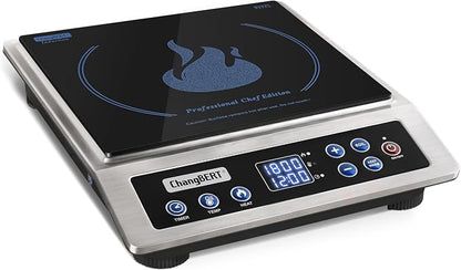 ChangBERT Induction Cooktop NSF Certified Professional Chef Edition Stove, 1800W Commercial Induction Burner with Schott Glass, Large Heating Coil Electric Hot Plate for Restaurant Hotel Food Station