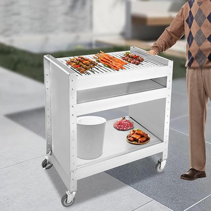 Charcoal Grill - 201 Stainless Steel - 23.15x15.87in Cooking Area - Adjustable Shelves - Easy to Move - Silver
