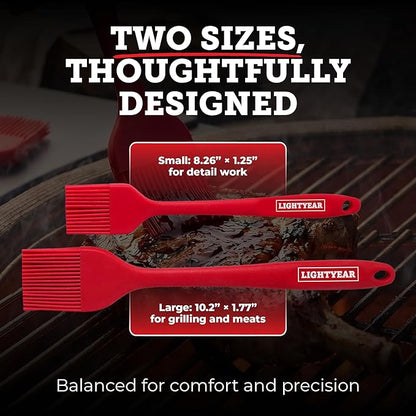 Lightyear Silicone Basting Pastry Brush Set (2 Pcs) ❘ 450°F Heat Resistant Oil Brush for Your Kitchen - Ideal For BBQ’s, Baking & Cooking | 100% Food Grade Silicone - BPA Free & Dishwasher Safe (Red)