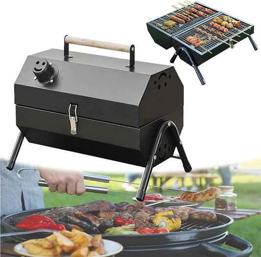 Folding Portable Barbecue Charcoal Grill,Tabletop Charcoal Outdoor Indoor BBQ Grill Durable Small Charcoal Barbecue for Patio Balcony Picnic Camping Cooking(Black)