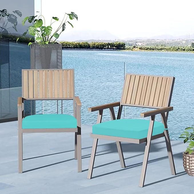 Cozyide Outdoor Chair Cushions, Waterproof Patio Seat Cushions with Adjustable Straps, Round Corner Patio Chair Cushions for Garden, Teal, 17x16x2 Inch (Pack of 4)