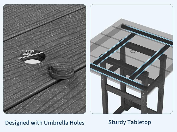 Garvee Outdoor Patio Bar Table for 2-4, All-Weather HDPE Bar Height Table with Umbrella Hole and Spacious Tabletop for Outside,Poolside, Backyard