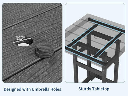 Garvee Outdoor Patio Bar Table for 2-4, All-Weather HDPE Bar Height Table with Umbrella Hole and Spacious Tabletop for Outside,Poolside, Backyard