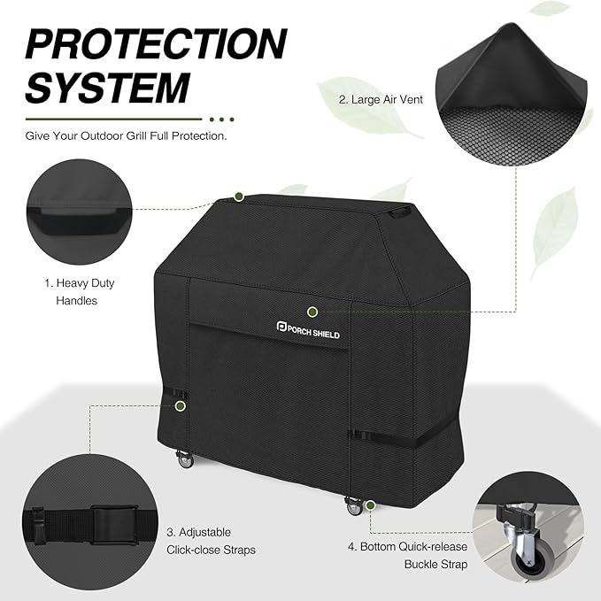 Porch Shield 64W x 24D x 48H inch Premium Gas Grill Cover Up to 64 inch, Waterproof and Fade Resistant 600D BBQ Covers for Weber, Brinkmann, Char-Broil and More, Black