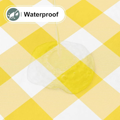 Buffalo Rectangle Picnic Tablecloth, 6 Foot Elastic Fitted Vinyl Table Cloth with Flannel Backing, Waterproof Plaid Table Covers for Dining, Camping, Outdoor (Yellow and White, 30" x 72")