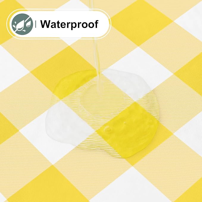 Buffalo Rectangle Picnic Tablecloth, 4 Foot Elastic Fitted Vinyl Table Cloth with Flannel Backing, Waterproof Plaid Table Covers for Dining, Camping, Outdoor (Yellow and White, 24" x 48")
