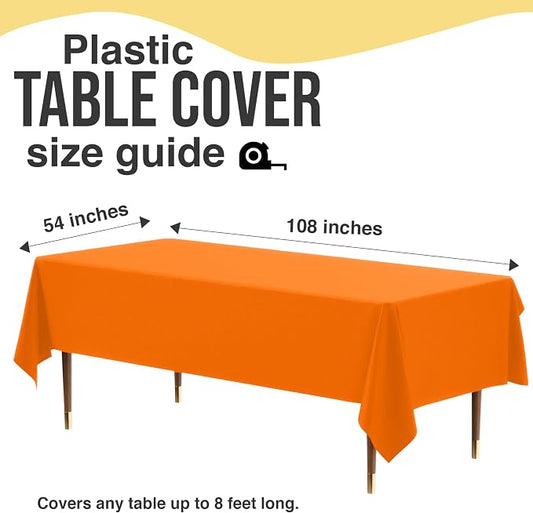 Exquisite 66% Thicker Premium Plastic Table Cloth Rectangle Table Cover 0.5 Mil 6 Pack Orange Table Cloth 54 Inch x 108 Inch Disposable Tablecloth Won't Tear Easily Like Cheap Thin Brands