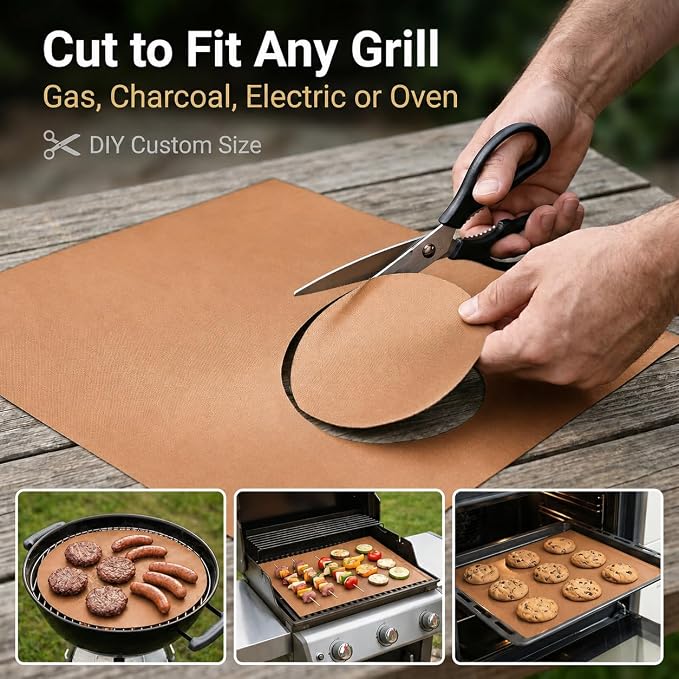 Copper Grill Mats for Grill, Set of 6, 15.75 x 13 Inch | Non-Stick Sheets for Outdoor Grill Cooking and Grilling