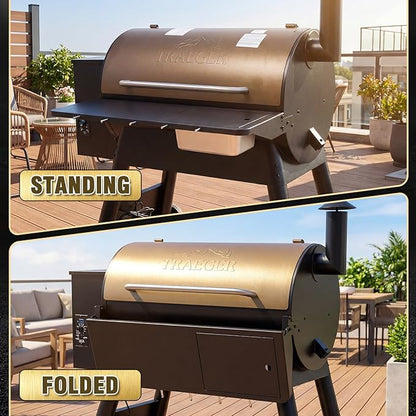 Uniflasy Upgraded Folding Front Shelf for Traeger Pro 34 Series & Century 885, Texas Elite 34 Pellet Grill Accessories, 37" x 12" Heavy-Duty Grill Prep Table with Cutting Board Basin Lid 5 Hooks