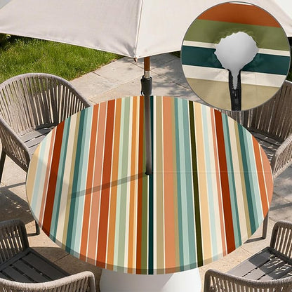 Outdoor Tablecloth with Umbrella Hole and Zipper Fits 45-48" Tables | Waterproof Round Fitted Tablecloth with Elastic Edge, Wipeable Outdoor Table Cover for Patio, Garden, Picnic