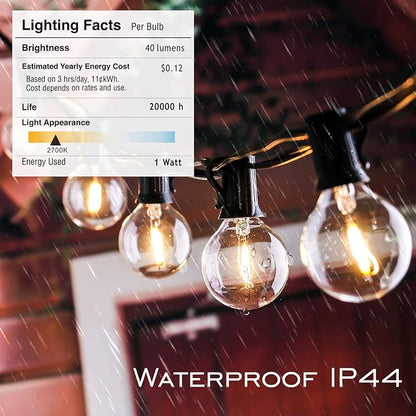 Outdoor String Lights Waterproof 50FT Patio Lighting for Backyard Bistro | 50FT Connectable Outdoor Lights,27 Plastic Dimmable Globe Bulbs for Backyard Bistro Porch Garden Gazebo Balcony Deck Cafe