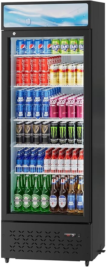Beverage Cooler Commercial Refrigerator 15.2 Cu.Ft. Glass Door Display Refrigerator with LED Light, 5 Shelves, Display Commercial Beverage Refrigeratorfor Restaurant Cafe Bar Store (15.2 Cu.Ft.)