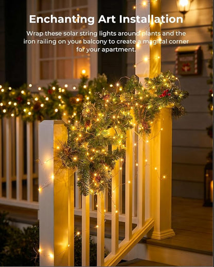 Solar String Lights, 2 Packs Total 66Ft 200 LED Fairy Lights with 8 Modes | Waterproof Twinkle Lights Outdoor & Indoor Solar Lights for Outside Patio Yard Tree Wedding Christmas Decor Warm White