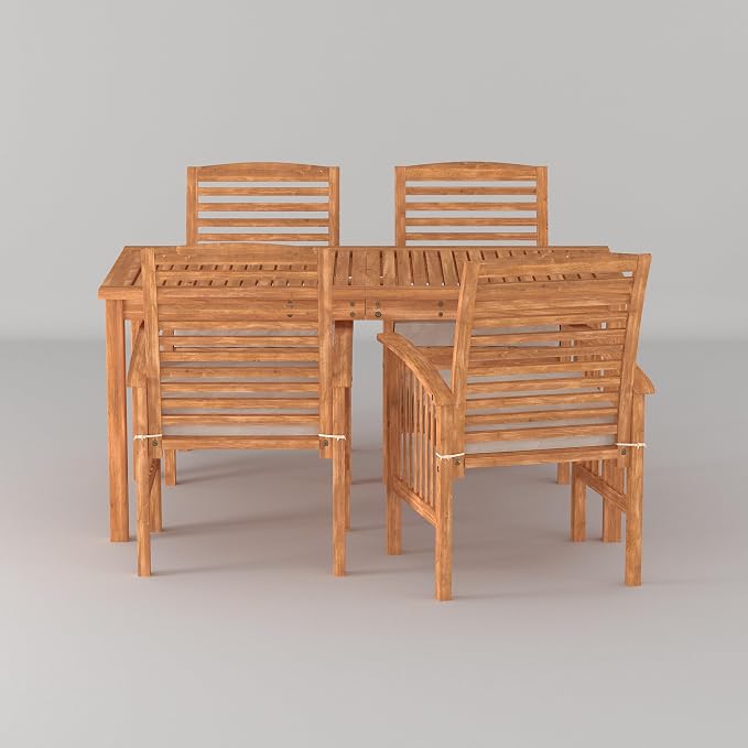 Walker Edison Rendezvous Modern 5 Piece Solid Acacia Wood Outdoor Dining Set, Set of 5, Brown