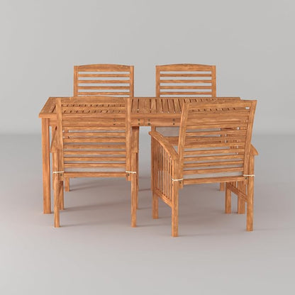 Walker Edison Rendezvous Modern 5 Piece Solid Acacia Wood Outdoor Dining Set, Set of 5, Brown