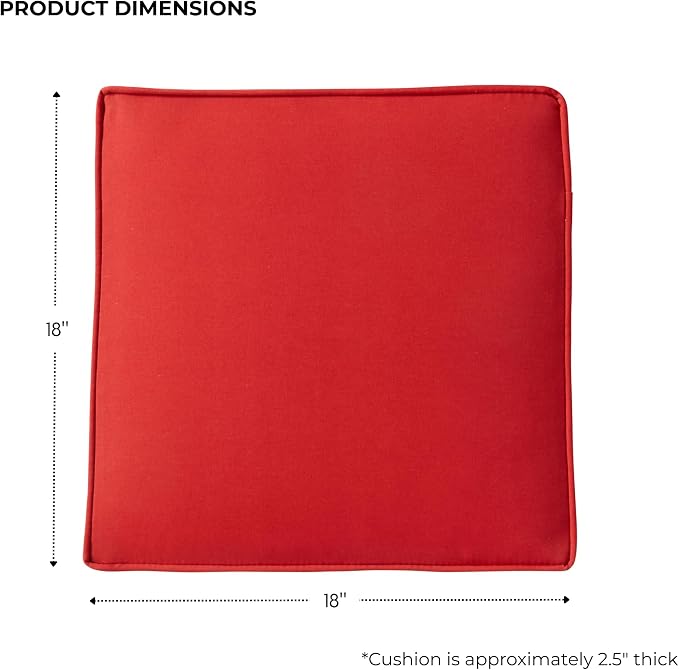 Outdoor 18 inch Square Patio Dining Chair Pads – Comfortable Fiber-Filled Seat Cushions with Ties, Reversible Polyester Fabric - Salsa Red, Set of 4