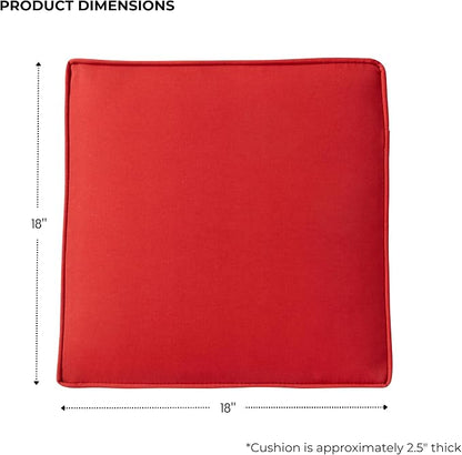 Outdoor 18 inch Square Patio Dining Chair Pads – Comfortable Fiber-Filled Seat Cushions with Ties, Reversible Polyester Fabric - Salsa Red, Set of 4