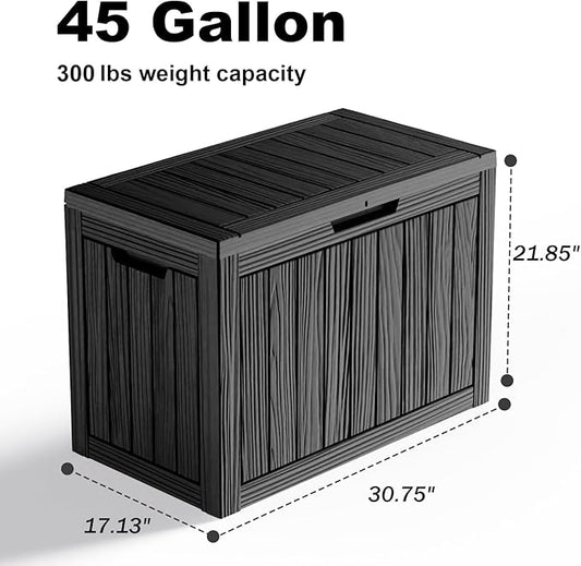 45 Gallon Resin Deck Box Outdoor Storage Box for Patio Furniture,Outdoor Cushions,Garden Tools and Pool Supplies,Waterproof,Lockable(Black,45Gallon)