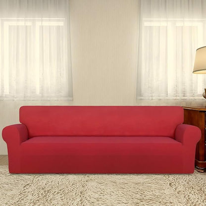 PureFit Stretch Couch Covers for Sofa 4 Seater Slipcovers Red | 1-Piece Sofa Cover Washable Soft Couch protector, Couch Slipcover with Non Skid Foam and Elastic Bottom for Kids, Dogs