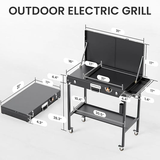 AEWHALE 2-in-1 Outdoor Table & Electric Grill,Portable Grill with Nonstick Cooking Surface for Outdoor Kitchen & Backyard Barbecue Cooking