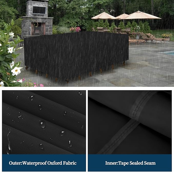 Easy-Going Square Patio Furniture Cover Waterproof Outdoor Dining Table and Chair Cover Anti-UV Outside Sectional Sofa Set Covers (64"L x 64"W x 28"H, Black)