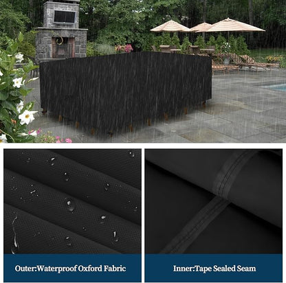 Easy-Going Rectangle Patio Furniture Cover Waterproof Outdoor Dining Table and Chair Cover Anti-UV Outside Sectional Sofa Set Covers (98"L x 78"W x 32"H, Black)