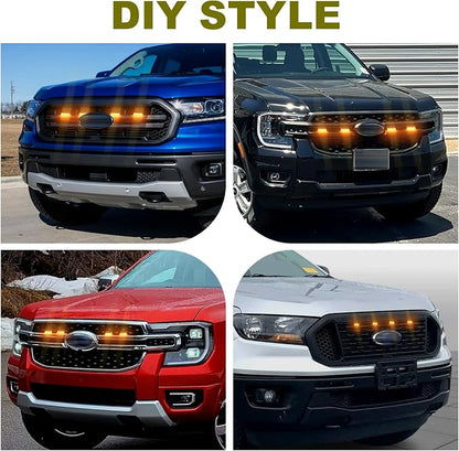 Led Amber Grill Lights and Fender Light for Ford Ranger Accessories 2019-2023 Bundle -Switchback DRL with Amber Turn Signal & Vehicle-Custom Grille Lights