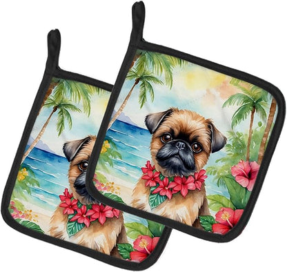 Caroline's Treasures Brussels Griffon Luau Pair of Pot Holders Kitchen Heat Resistant Pot Holders Sets Oven Hot Pads for Cooking Baking BBQ, 7 1/2 x 7 1/2