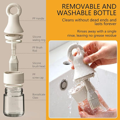 2 in 1 Oil Dispenser Bottle with Silicone Brush - 150ml/5.07oz Borosilicate Glass Basting Brush for BBQ, Grilling, Easy Kitchen & Outdoor Cooking