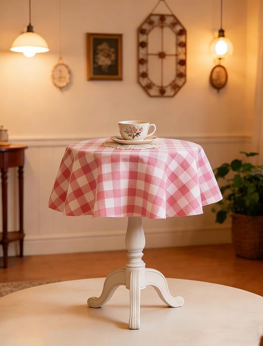 Waterproof Plaid Tablecloth Fabric - Round 25 Inch Classic Gingham Checker Table Cloth for Indoor/Outdoor Use - Buffalo Table Cover for Picnics, BBQs, and Parties