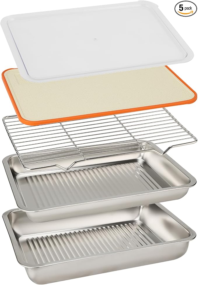 Grilling Gifts for Family: 5-in-1 Outdoor BBQ Food Prep Tray & Carry System, Meat Marinating Container with Lid, Cutting Board & Rack, Metal Cooked Meat Platter Serving Accessories
