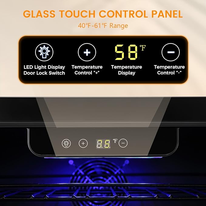 COWSAR 24 Inch Wine Cooler, 46 Bottles Commercial Wine Fridge, Tall Freestanding/Built-in Beverage Refrigerator Drink Fridge with Dual-Layer Digital Temp Control Glass Door, Removable Wooden Shelves
