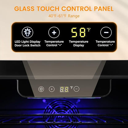 COWSAR 24 Inch Wine Cooler, 46 Bottles Commercial Wine Fridge, Tall Freestanding/Built-in Beverage Refrigerator Drink Fridge with Dual-Layer Digital Temp Control Glass Door, Removable Wooden Shelves