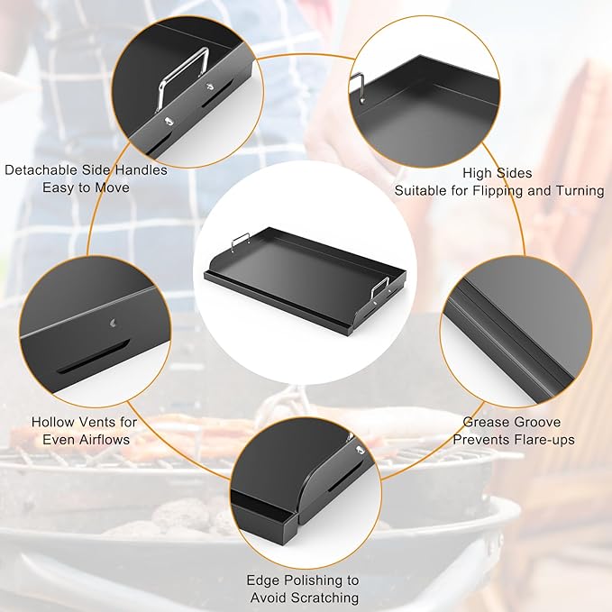 Griddle for Gas Grill, 25" x 16" Nonstick Coating Universal Griddle Flat Top Plate Insert for Gas Stove/Charcoal/Gas, Large Flat Top Griddle Plate for Camping, Tailgating, Parties