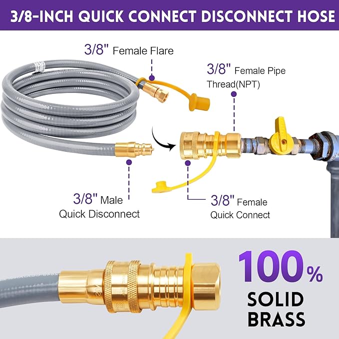 GasSaf 10FT 3/8" ID Natural Gas Hose, Natural Gas Grill Hose Conversion Kit Suitable for Weber Grills, Blackstone Griddles, Generator, Patio Heater (with Sealing Tape)