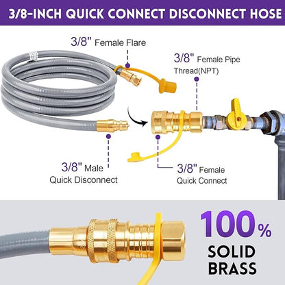 GasSaf 10FT 3/8" ID Natural Gas Hose, Natural Gas Grill Hose Conversion Kit Suitable for Weber Grills, Blackstone Griddles, Generator, Patio Heater (with Sealing Tape)