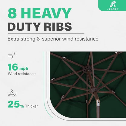 JEAREY 9FT 3 Tier Patio Umbrella Outdoor Market Umbrella Table Umbrellas with 8 Ribs 1.5 Pole Push Button Tilt and Crank UV Protection for Garden,Dark Green