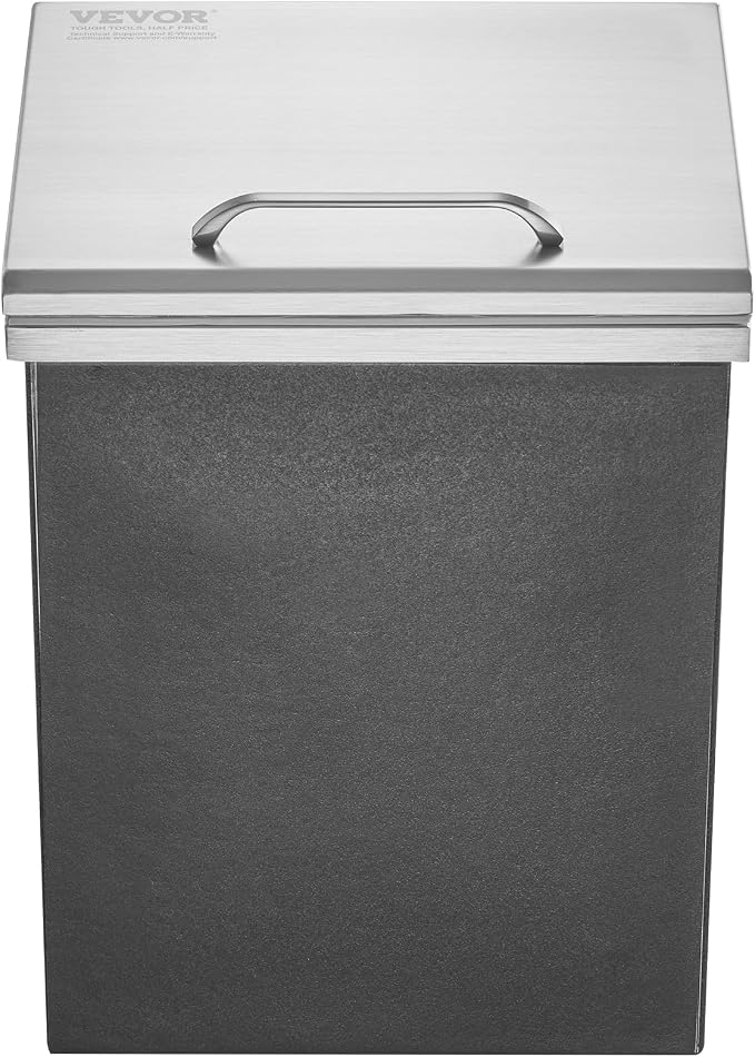 VEVOR Drop in Ice Chest, 14" L x 12" W x 18" H Stainless Steel Ice Cooler, Commercial Ice Bin with Hinged Cover, 40 qt Outdoor Kitchen Ice Bar, Drain-Pipe and Drain Plug Included, for Cold Wine Beer