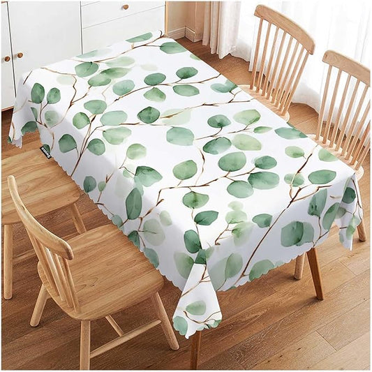 Swono Rectangle Tablecloth Green Floral Table Cover 52x70 Inch Eucalyptus Round Leaves Branches Twigs Table Cloth for Rectangle Tables Decorative Tablecloth for Dining Party Camping BBQ