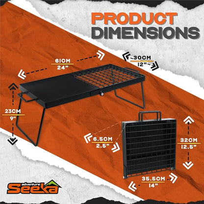 Adventure Seeka 24" Heavy Duty Folding Campfire Grill, Food-Safe Cooking Surface, Compact Folding Design, Portable Grill Grate & Griddle for Campfire Cooking, Australian Designed & Owned