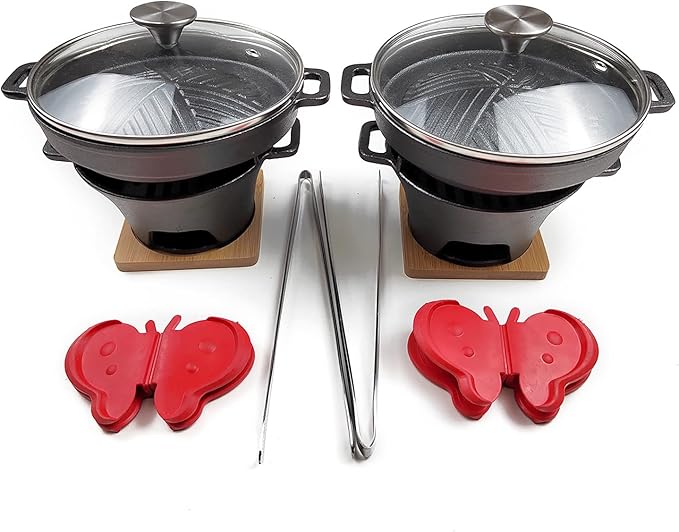 HAWOK Yakiniku Plate Cast Iron with Glass Lid mini stove set of 2………