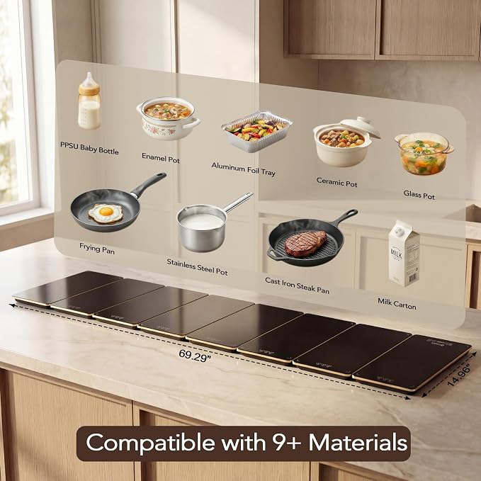 Electric Warming Tray for Buffet Party - 8 Panels Electric Glass Top Heating Plate, 8 Level Temp Control Easy Clean Surface Overheat Protection and Timer: for Busy Hosts Party Dinners and Holiday Meal